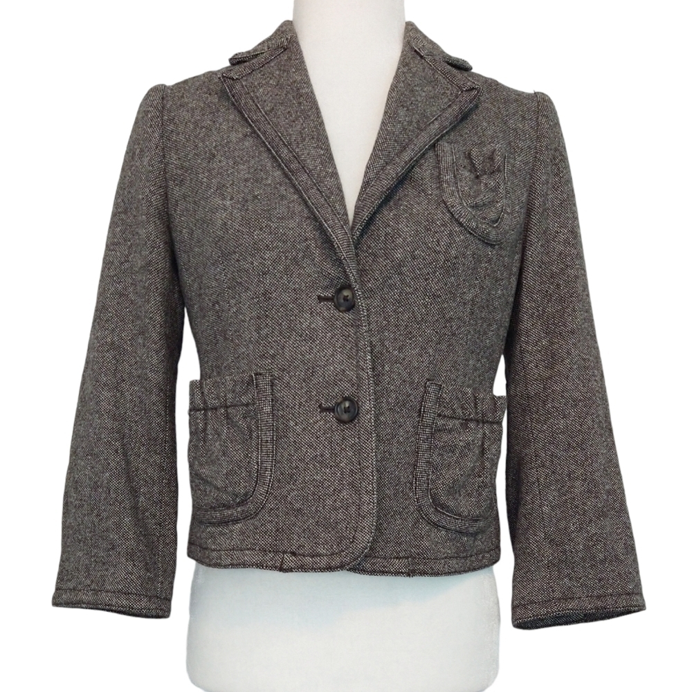 Banana Republic Wool Blend Brown Mini Checkered Blazer Classic Preppy Whimsical